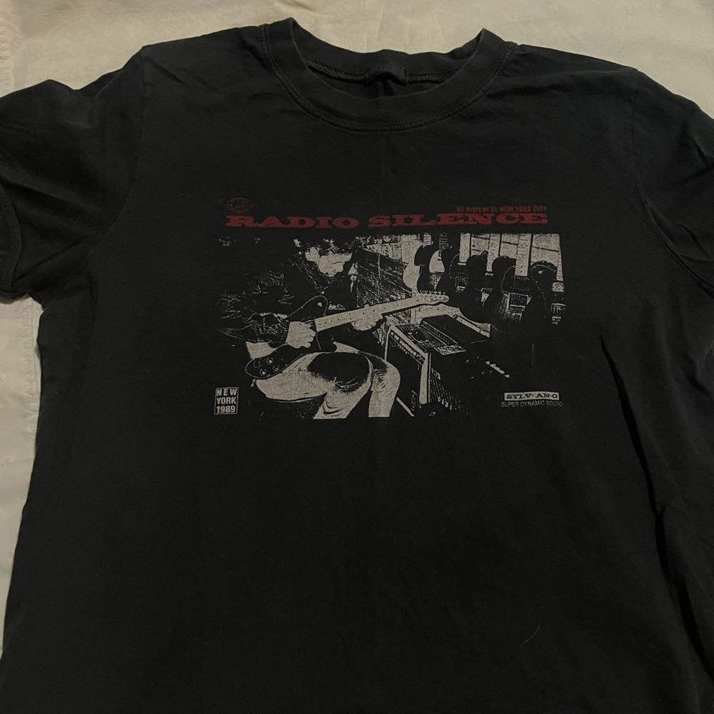 Brandy Melville Black 'Radio Silence' Graphic Tee